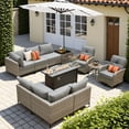 thumbnail image 1 of XIZZI 11 Pieces Outdoor Patio Furniture Set All-Weather Wicker Conversation Set Rattan Outside Sectional Sofa with Fire Pit Table & Swivel Rocking Chairs for Garden, Dark Gray, 1 of 11