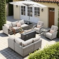 thumbnail image 1 of XIZZI 11 Pieces Outdoor Patio Furniture Set All-Weather Wicker Conversation Set Rattan Outside Sectional Sofa with Fire Pit Table & Swivel Rocking Chairs for Garden, Beige, 1 of 11