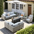 thumbnail image 1 of XIZZI 11 Pieces Outdoor Patio Furniture Set All-Weather Wicker Conversation Set Rattan Outside Sectional Sofa with Fire Pit Table & Swivel Rocking Chairs for Garden, Gray, 1 of 11
