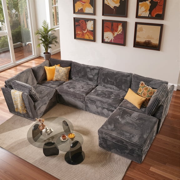 XIZZI 127.5" Modular Sectional Sofa,Oversized Cloud Couch with Deep Seat,U-Shaped Modern Sectional Couches with Removable Ottoman for Living Room,5 Seat,Gray