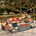 thumbnail image 1 of XIZZI 13 PCS Outdoor Wicker Patio Set Furniture Conversation Set with Fire Pit Table,Orange, 1 of 11