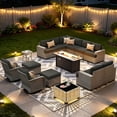 thumbnail image 1 of XIZZI 15-Piece Outdoor Patio Furniture Set with Fire Pit Table Swivel Rocking Chair, Wicker Outdoor Sectional with Ottoman & Solar Coffee Table for Garden, Large Villa Manor, Black, 1 of 10
