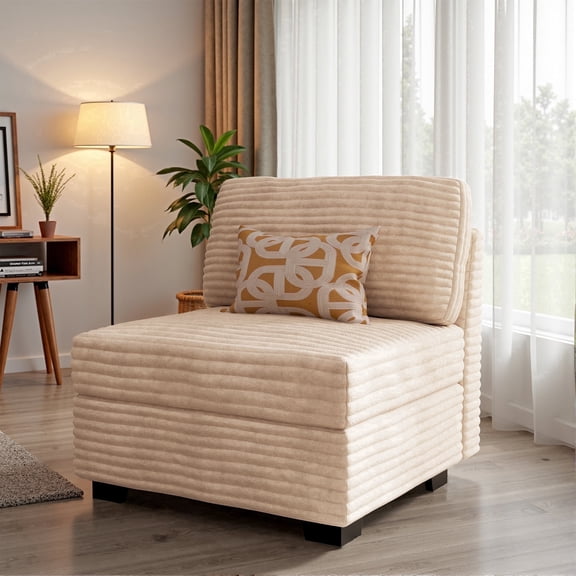 XIZZI 32" Armless Chair for Modular Sectional Sofa, Oversized Cloud Couch with Plush Corduroy Deep Seat, Modern Sectional Couches Sofas for Living Room, Beige