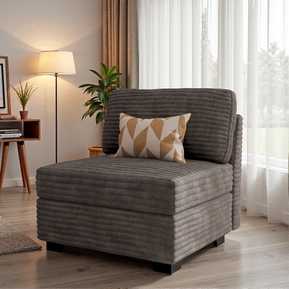XIZZI 32" Armless Chair for Modular Sectional Sofa, Oversized Cloud Couch with Plush Corduroy Deep Seat, Modern Sectional Couches Sofas for Living Room, Gray