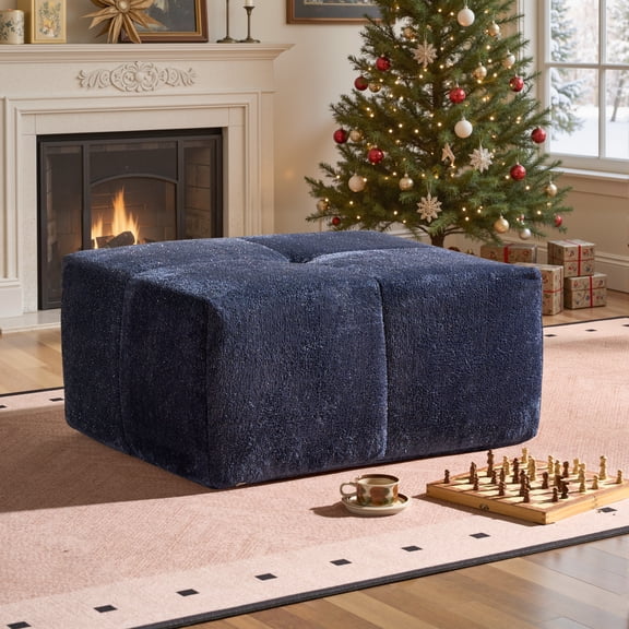 XIZZI 38" No Assembly Footrest Ottoman, Vacuum Compressed for Easy Delivery, 350 lbs Capacity, Matches Sofa Set, Ottoman, Blue - Shimmer Fabric