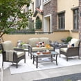 thumbnail image 1 of XIZZI 4 Pieces Wicker Patio Furniture All Weather Outdoor Conversation Set with Cushions High Back Rattan Patio Seating Set with Coffee Table for Backyard, Beige, 1 of 10