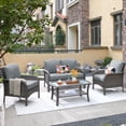 thumbnail image 1 of XIZZI 4 Pieces Wicker Patio Furniture All Weather Outdoor Conversation Set with Cushions High Back Rattan Patio Seating Set with Coffee Table for Backyard, Dark Gray, 1 of 10