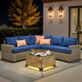 thumbnail image 1 of XIZZI 6-Piece Outdoor Patio Sectional Furniture Sets, Wicker Patio furniture with Coffee Table and Cushions, Waterproof Outdoor Conversation Set for Balcony, Porch, Backyard,Navy Blue, 1 of 10