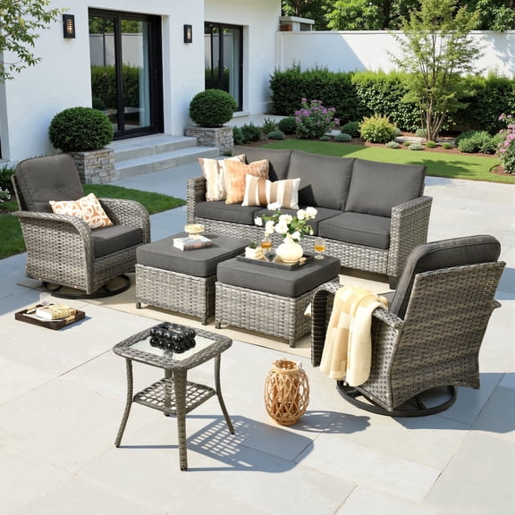 XIZZI 6-Pieces Wicker Patio Furniture Sets, Outdoor Furniture Sectional Sofa with Swivel Chairs, ottomans, All-Weather Rattan Outdoor Conversation Set for Porch, Patio, Backyard-Dark Gray