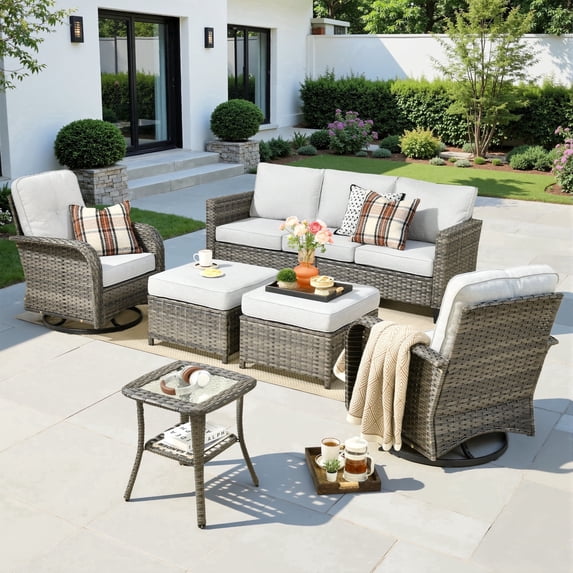 XIZZI 6-Pieces Wicker Patio Furniture Sets, Outdoor Furniture Sectional Sofa with Swivel Chairs, ottomans, All-Weather Rattan Outdoor Conversation Set for Porch, Patio, Backyard-Gray