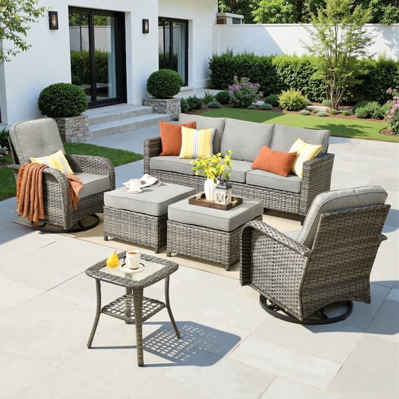 XIZZI 6-Pieces Wicker Patio Furniture Sets, Outdoor Furniture Sectional Sofa with Swivel Chairs, ottomans, All-Weather Rattan Outdoor Conversation Set for Porch, Patio, Backyard-Black