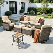 XIZZI 6-Pieces Wicker Patio Furniture Sets, Outdoor Furniture Sectional Sofa with Swivel Chairs, ottomans, All-Weather Rattan Outdoor Conversation Set for Porch, Patio, Backyard-Beige