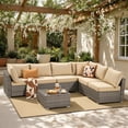 thumbnail image 1 of XIZZI 7-Piece Outdoor Sectional Furniture Sets, Wicker Patio Conversation Set with Cushions and Coffee Table, All-Weather Patio sets for Backyard, Garden,Beige, 1 of 7