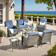 thumbnail image 1 of XIZZI 7 Pieces All Weather Outdoor Patio Furniture Sectional Set with Swivel Rocking Chair and Coffer Table, Wicker Outdoor Conversation Sofa Set for Backyard, Porch, Garden-Blue, 1 of 10
