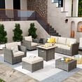 thumbnail image 1 of XIZZI 8 Pieces Outdoor Patio Furniture Set with Swivel Rocking Chairs and Square Fire Pit,All Weather PE Rattan Wicker Patio Sectional Sofa Conversation Set for Garden,Beige, 1 of 14