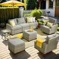 thumbnail image 1 of XIZZI 8 Pieces Outdoor Patio Furniture All Weather Rattan Conversation Set High Back Seating Set Modular Outside Sectional Sofa with Swivel Rocking Chairs for Porch,Dark Gray, 1 of 9