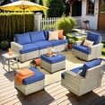 thumbnail image 1 of XIZZI 8 Pieces Outdoor Patio Furniture All Weather Rattan Conversation Set High Back Seating Set Modular Outside Sectional Sofa with Swivel Rocking Chairs for Porch,Navy Blue, 1 of 9