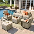 thumbnail image 1 of XIZZI 8-Piece Outdoor Patio Sectional Furniture Sets, Wicker Patio furniture with Swivel Chairs, Waterproof Outdoor Conversation Set for Backyard, Beige, 1 of 9