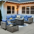 thumbnail image 1 of XIZZI 8 Pieces Wicker Patio Furniture Modular Outdoor Conversation Set Rattan Patio Sectionals with Glowing Coffee Table and Fire Pit Table for Garden, Diamond Blue, 1 of 9