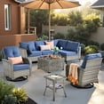 thumbnail image 1 of XIZZI 8 Pieces Wicker Patio Furniture with Swivel Rocking Chair Rattan Outdoor Conversation Set Patio Sectionals Set with Glowing Coffee Table for Porch, Diamond Blue, 1 of 10