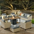 thumbnail image 1 of XIZZI 8PCS Patio Converstion Set,Wicker Outdoor Furniture Set with Gas Fire Pit,Grey, 1 of 8