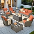 thumbnail image 1 of XIZZI 9-Piece Patio Furniture Set Outdoor Furniture with Fire Pit and 4 Swivel Chairs, High-Back All-Weather Rattan Wicker Outdoor Conversation Set with Solar Light Coffee Table Orange Red, 1 of 9