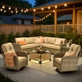 thumbnail image 1 of XIZZI 9-Piece Outdoor Patio Sectional Furniture Sets, Wicker Patio furniture with Coffee Table and Swivel Chairs, Waterproof Outdoor Conversation Set for Balcony, Porch, Backyard, Beige, 1 of 11