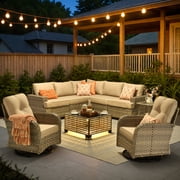 XIZZI 9-Piece Outdoor Patio Sectional Furniture Sets, Wicker Patio furniture with Coffee Table and Swivel Chairs, Waterproof Outdoor Conversation Set for Balcon