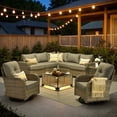 thumbnail image 1 of XIZZI 9-Piece Outdoor Patio Sectional Furniture Sets, Wicker Patio furniture with Coffee Table and Swivel Chairs, Waterproof Outdoor Conversation Set for Balcony, Porch, Backyard, Dark Gray, 1 of 11