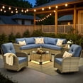thumbnail image 1 of XIZZI 9-Piece Outdoor Patio Sectional Furniture Sets, Wicker Patio furniture with Coffee Table and Swivel Chairs, Waterproof Outdoor Conversation Set for Balcony, Porch, Backyard, Denim Blue, 1 of 12