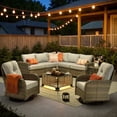 thumbnail image 1 of XIZZI 9-Piece Outdoor Patio Sectional Furniture Sets, Wicker Patio furniture with Coffee Table and Swivel Chairs, Waterproof Outdoor Conversation Set for Balcony, Porch, Backyard, Gray, 1 of 11