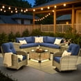 thumbnail image 1 of XIZZI 9-Piece Outdoor Patio Sectional Furniture Sets, Wicker Patio furniture with Coffee Table and Swivel Chairs, Waterproof Outdoor Conversation Set for Balcony, Porch, Backyard, Navy Blue, 1 of 11
