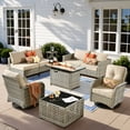 thumbnail image 1 of XIZZI 9 Pieces Wicker Patio Furniture Outdoor Conversation Set with Fire Pit Table and Swivel Rocking Chairs Rattan Patio Sectional Sofa with Cushions for Backyard, Beige, 1 of 12