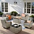 thumbnail image 1 of XIZZI 9 Pieces Wicker Patio Furniture Outdoor Conversation Set with Fire Pit Table and Swivel Rocking Chairs Rattan Patio Sectional Sofa with Cushions for Backyard, Dark Gray, 1 of 11