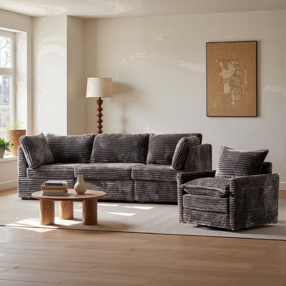 XIZZI 95" Modular Sectional Sofa,Oversized Cloud Couch with Deep Seat,Modern Sectional Couch with Swivel Accent Chair for Living Room,4 Seat,Gray