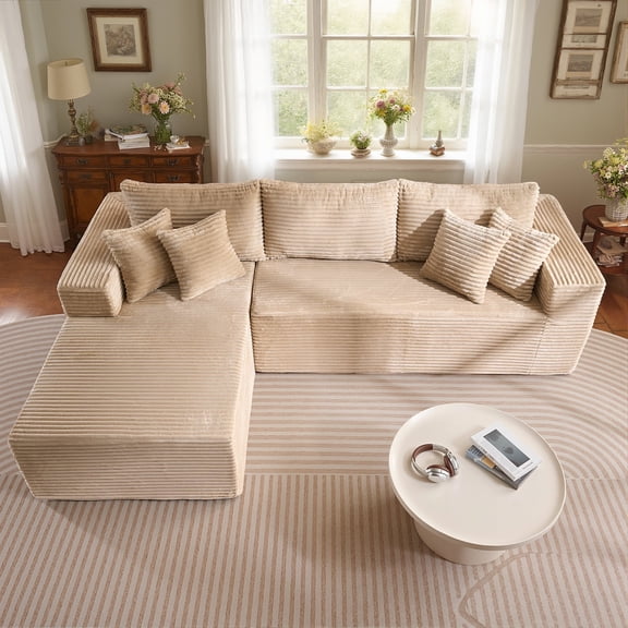 XIZZI 108" L-Shape Modular Sectional Sofa, Oversize Cloud Boneless Couch with Deep Seat for Living Room, Ultra-Dense Foam Filling, No Assembly Required, Left Chaise, Beige