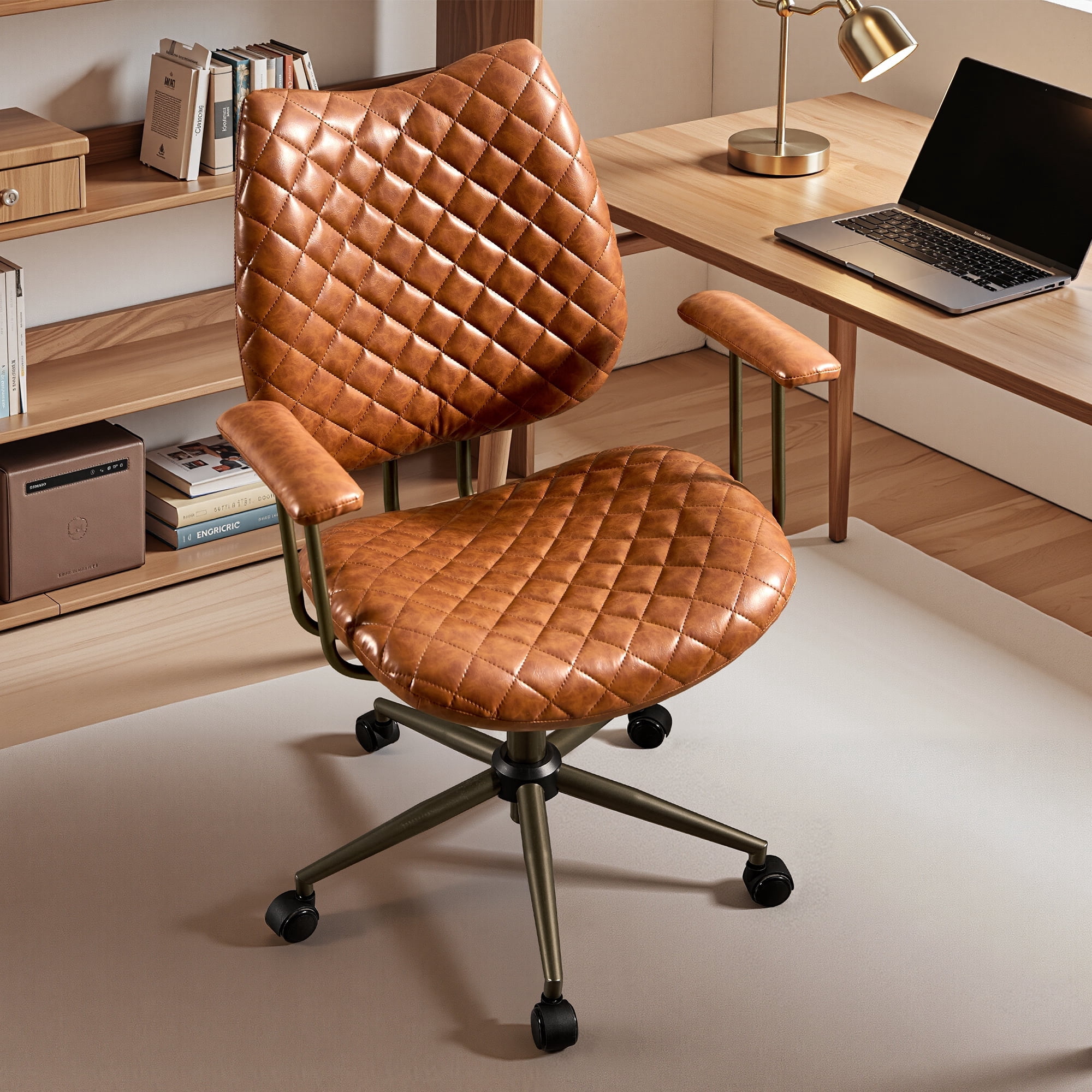 XIZZI Ergonomic Office Chair, Comfy Desk Chairs w/ 3.15" Adjustable Height, 30° Tilt & 360° Swivel, Ideal for Home & Office Workspaces, Brown (PU Leather)