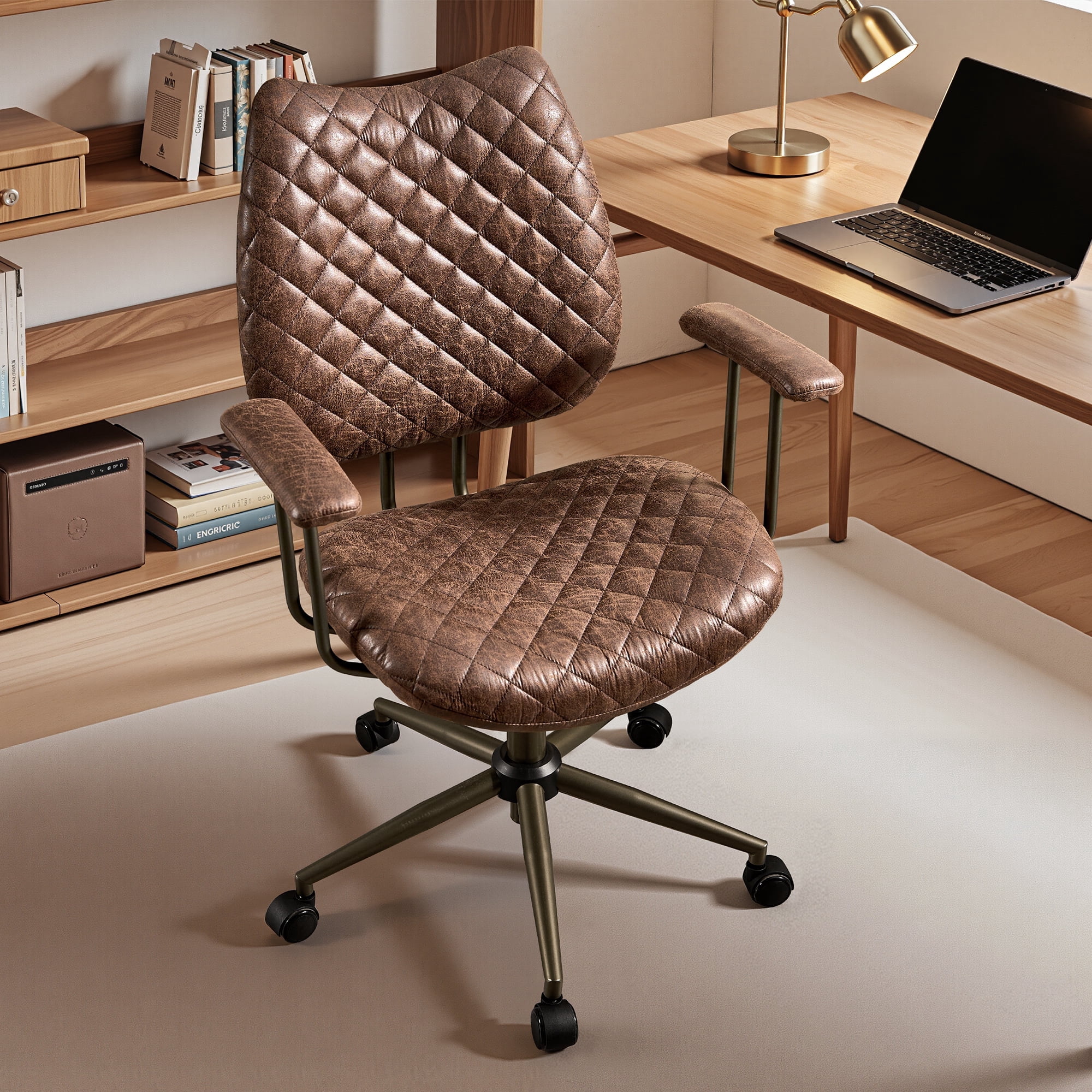 XIZZI Ergonomic Office Chair, Comfy Desk Chairs w/ 3.15" Adjustable Height, 30° Tilt & 360° Swivel, Ideal for Home & Office Workspaces, Dark Brown (Suede Leather)