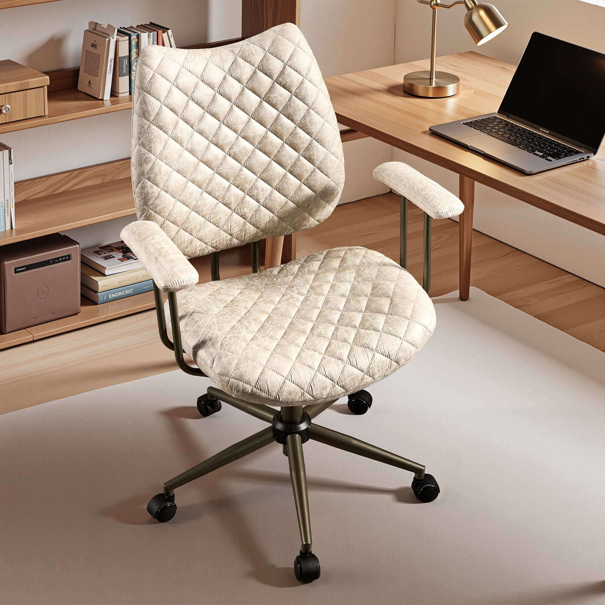 XIZZI Ergonomic Office Chair, Comfy Desk Chairs w/ 3.15" Adjustable Height, 30° Tilt & 360° Swivel, Ideal for Home & Office Workspaces, White (Suede Leather)