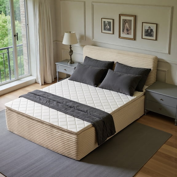 XIZZI Full Size Cloud Bed,2-in-1 Bed Integrated Bed Frame and Mattress, Compressed Platform Bed with Breathable and Noise-Free Mattress for Deep Sleep, No Assembly Beige