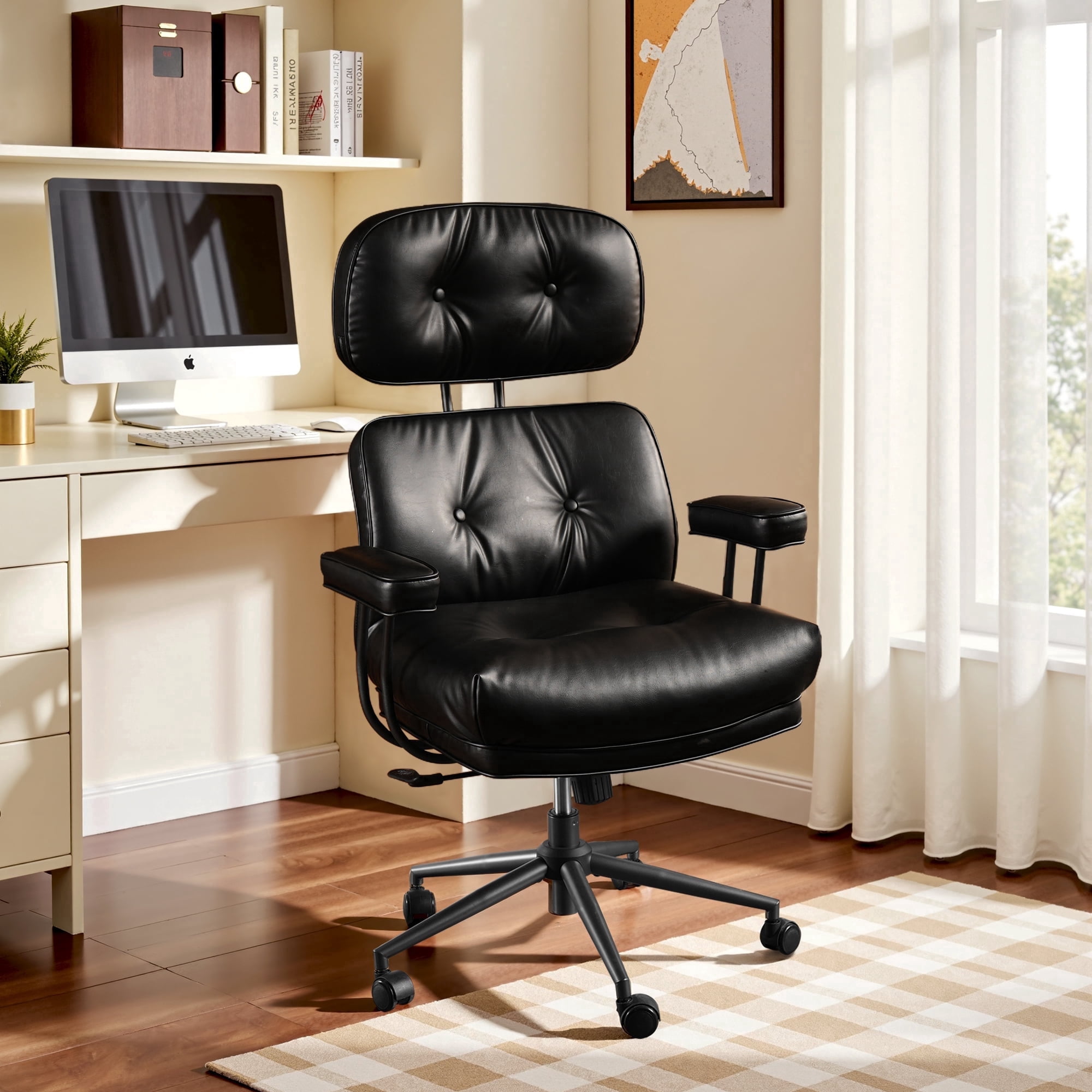 XIZZI Executive Office Chair, Oversized Computer Desk Chair with High Back, Ergonomic Elegant Design, Multi-Layer Memory Foam Cushion, Black (PU Leather)