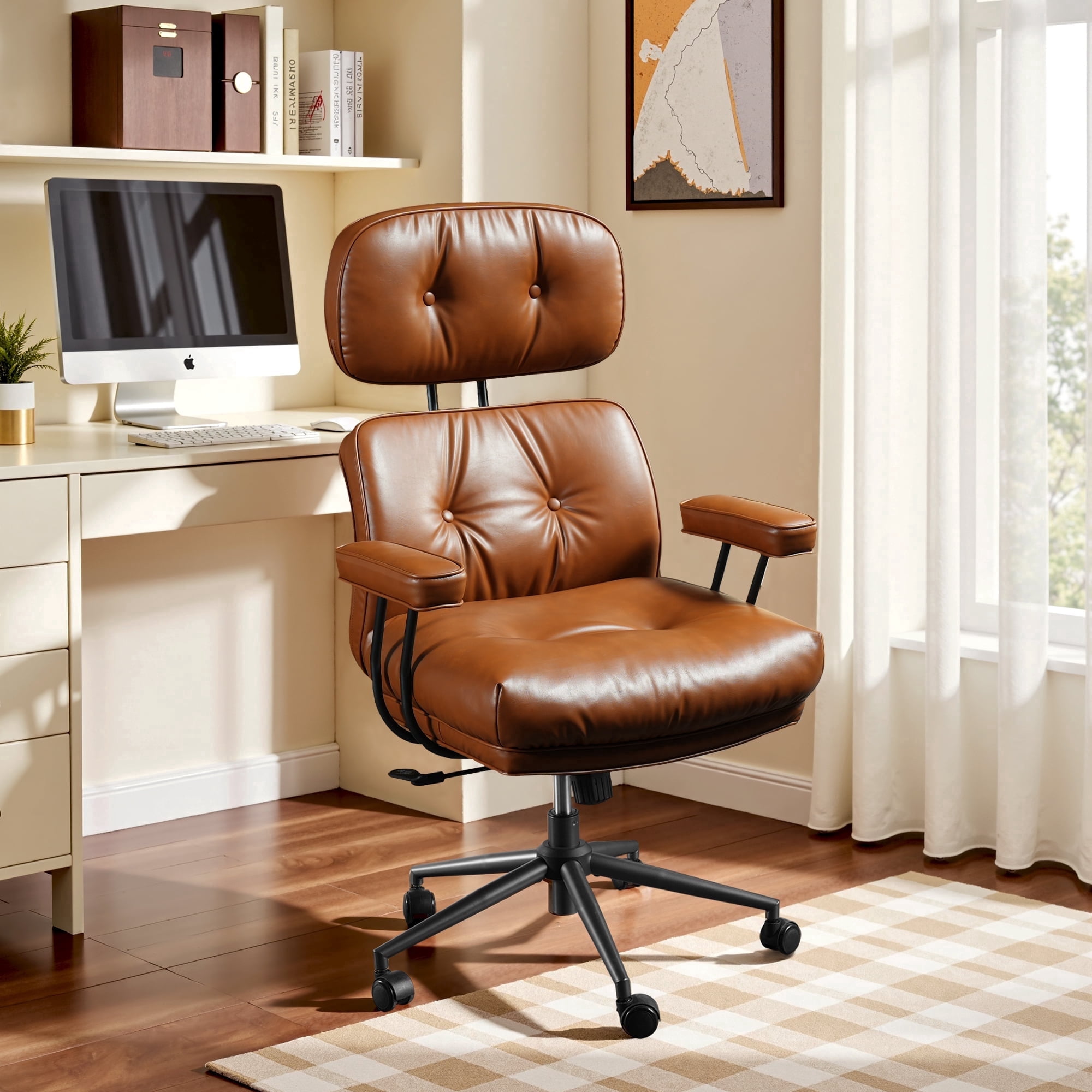 XIZZI Executive Office Chair, Oversized Computer Desk Chair with High Back, Ergonomic Elegant Design, Multi-Layer Memory Foam Cushion, Brown (PU Leather)