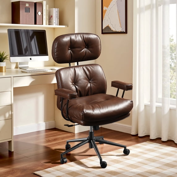 XIZZI Executive Office Chair, Oversized Computer Desk Chair with High Back, Ergonomic Elegant Design, Multi-Layer Memory Foam Cushion, Dark Brown (PU Leather)