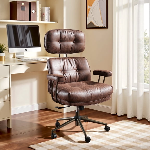 XIZZI Executive Office Chair, Oversized Computer Desk Chair with High Back, Ergonomic Elegant Design, Multi-Layer Memory Foam Cushion, Dark Brown (Suede Leather)