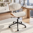 thumbnail image 1 of XIZZI Home Office Chair, Armless Mid-Century Ergonomic Desk Chair with 3" Thick Cushion, Premium PU Leather Mid Back 360 Swivel Computer Chair with Walnut Design, Ribbed White, 1 of 10