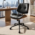 thumbnail image 1 of XIZZI Home Office Chair, Armless Mid-Century Ergonomic Desk Chair with 3" Thick Cushion, Premium PU Leather Mid Back 360 Swivel Computer Chair with Walnut Design, Button-Tufted Black, 1 of 10