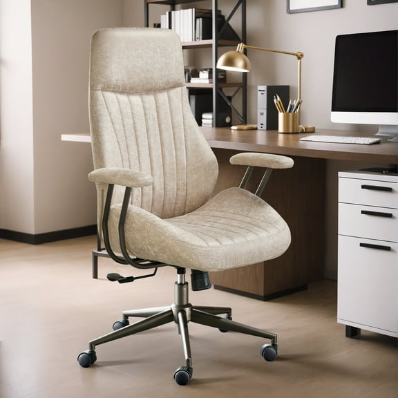 XIZZI Modern Ergonomic Computer Office Chair, High Back Suede Fabric Desk Chairs for Executive or Home Office, Beige