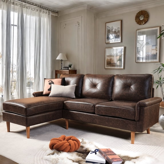 XIZZI Modular Sectional Sofa Couch, 87" Mid Century Modern L Shaped Suede Couches, Comfy 3-Seater Sectional Sofas with Reversible Chaise for Living Room, Dark Brown