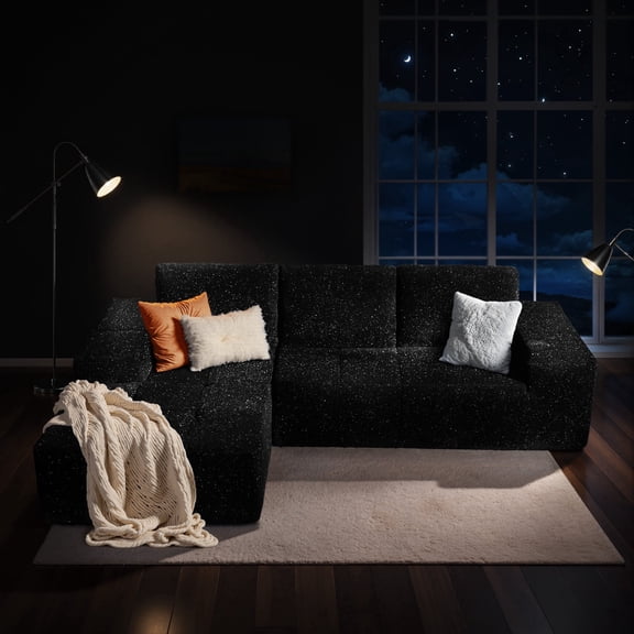 XIZZI 114" Modular Sectional Sofa, No Assembly, Luxe Cloud Boneless Couch with Starry Sparkle Velvet Fabric, High Density Foam & Pocket Springs, Left Chaise, Black