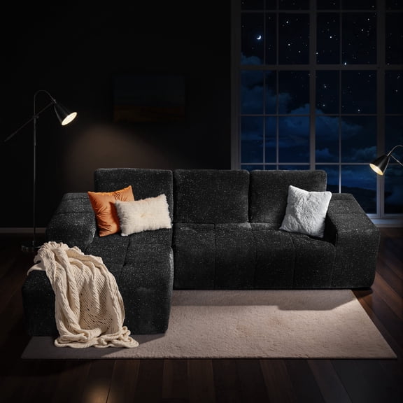 XIZZI 114" Modular Sectional Sofa, No Assembly, Luxe Cloud Boneless Couch with Starry Sparkle Velvet Fabric, High Density Foam & Pocket Springs, Left Chaise, Gray